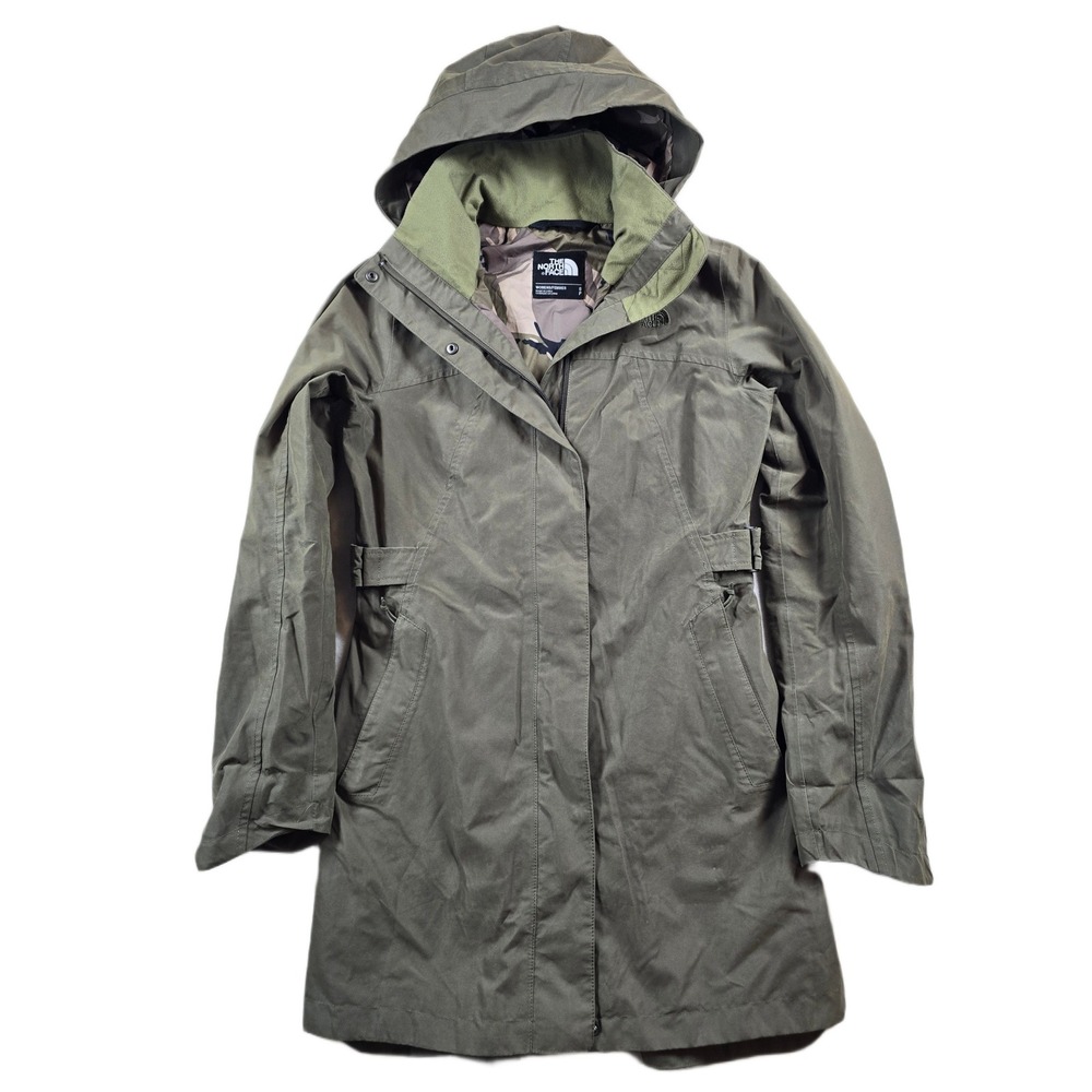 The North Face Laney Trench II Jacket Womens Small Olive Green Camo Hooded Rain